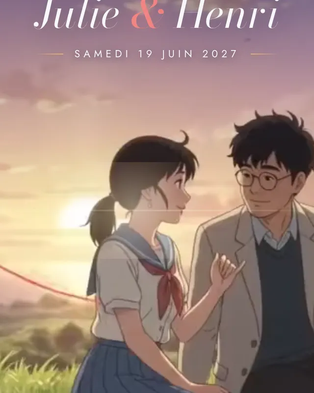 Faire-part « Le Fil Rouge du Destin » créé pour Julie & Henri
