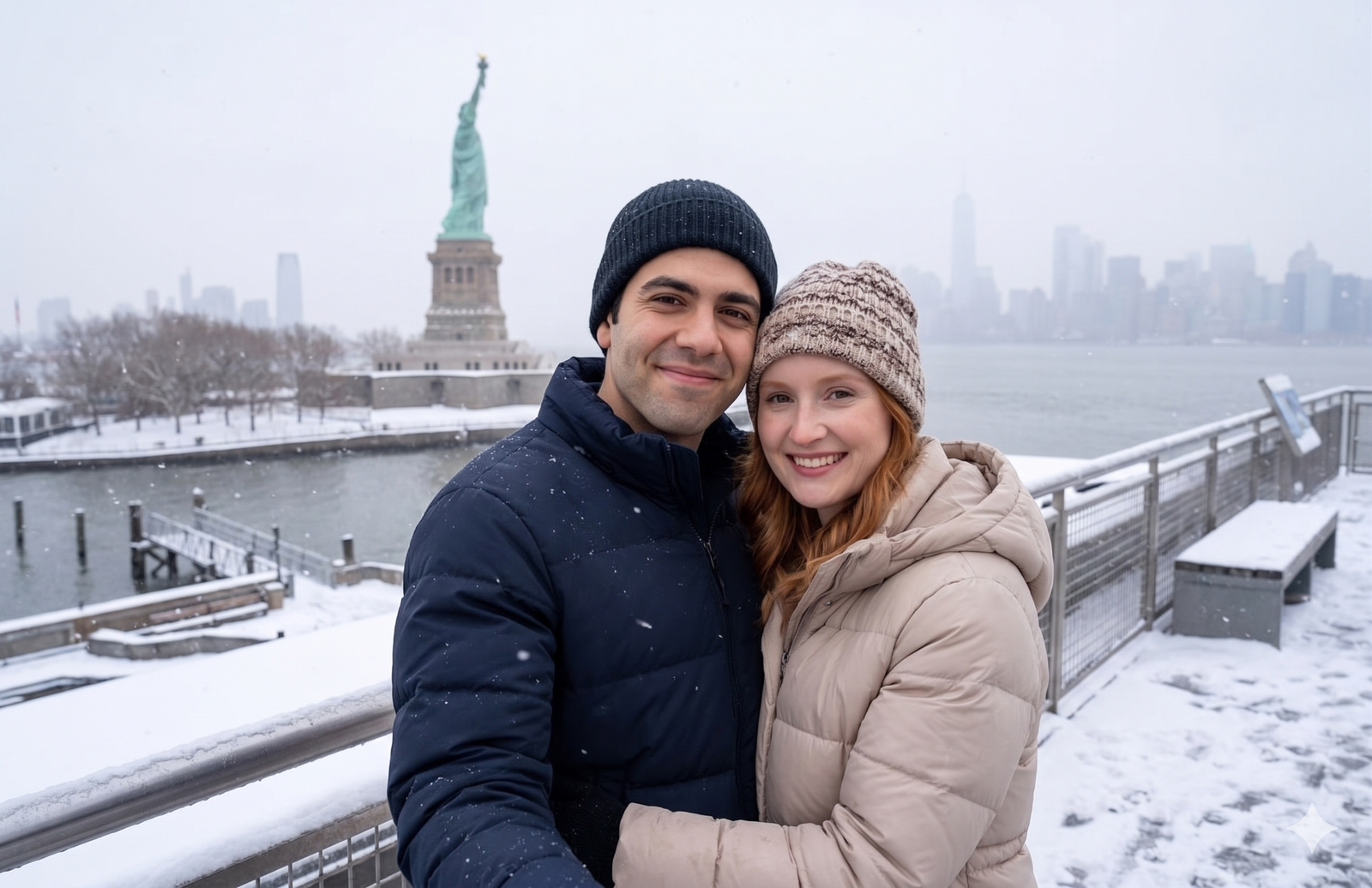 La demande en mariage face à la Statue de la Liberté